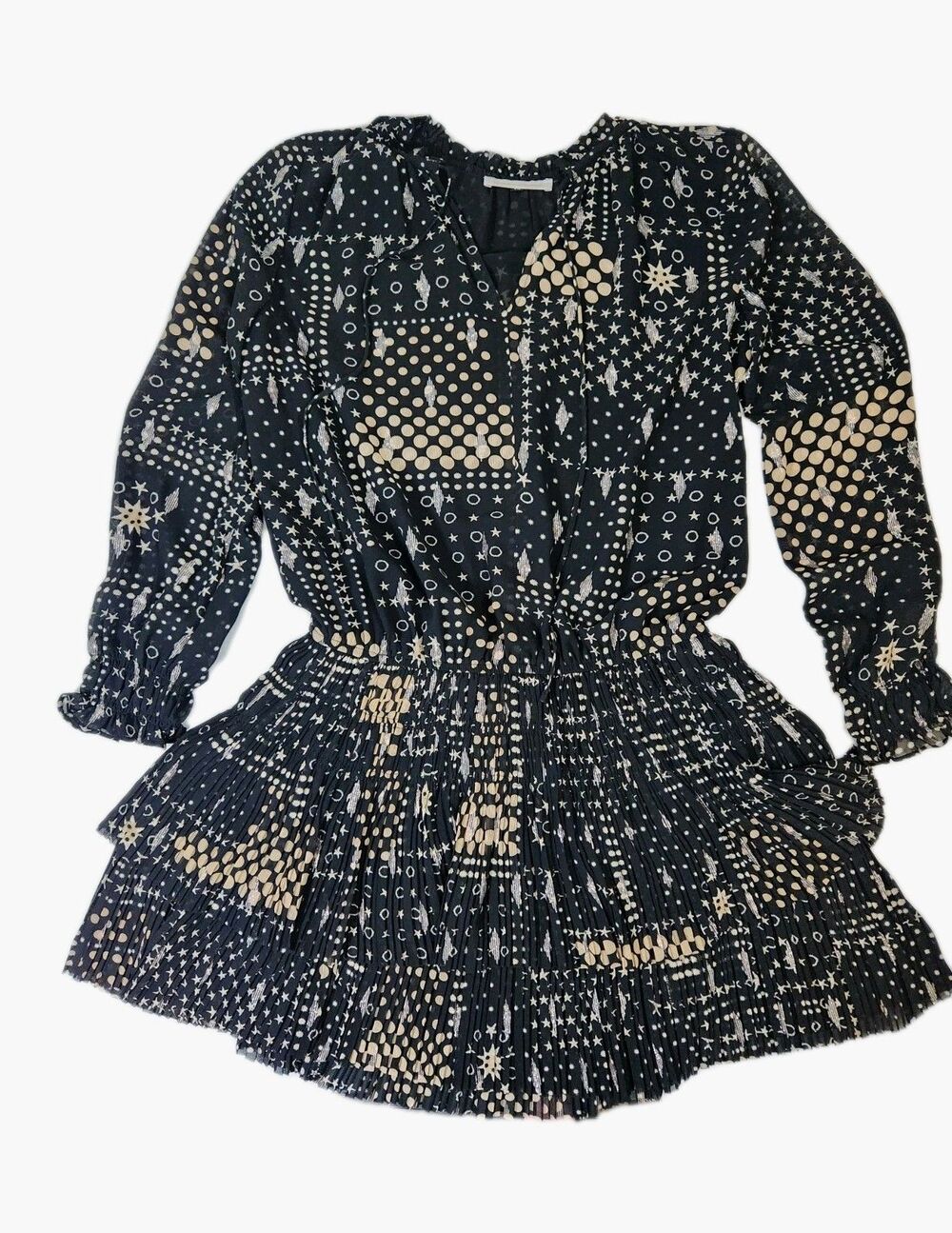 Pookie & Sebastian Womens M Black/Metallic Mini Dress Sheer Lined Drop Waist